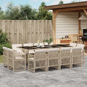 vidaXL 13 pcs conjunto de jantar p/ jardim com almofadões vime PE bege