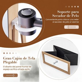 Armário para Joias com Espelho, 56 x 164 cm, Rotação de 360°, Natural