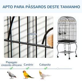 Gaiola para Pássaros com Suporte e Rodas Bandeja Amovível e 2 Tigelas para Papagaios Piriquito 51x51x153 cm  Preto