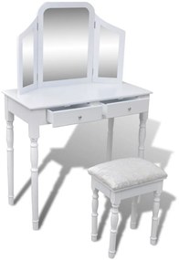 Toucador com espelho 3-em-1 e banco 2 gavetas branco