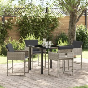 vidaXL Conjunto de Jantar de Jardim de 5 Peças com Almofadas Cinza Claro de Rattan Poliéster