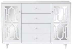 Armário de talheres espelhado branco com alças de cristal frio, adequado para salas de estar e jantar, 147,5Lx40Wx102cm, Branco