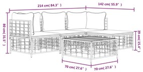 4 pcs conjunto lounge de jardim c/ almofadões vime PE antracite
