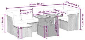 8 pcs conjunto sofás de jardim com almofadões vime PE preto