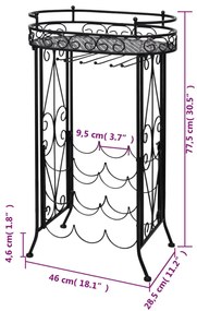 Garrafeira de metal, mesa com ganchos para 9 garrafas de vinho