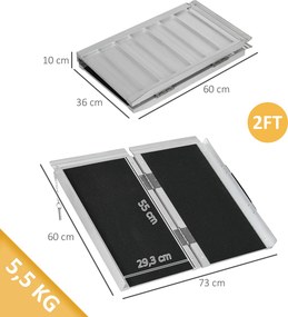 Rampa para cadeiras de rodas 60 C x 73 L x 5 A cm Rampa de acesso antiderrapante dobrável com bordas de segurança em alumínio Preta