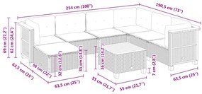 8 pcs conjunto sofás de jardim com almofadões vime PE preto