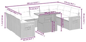 10 pcs conjunto sofás de jardim c/ almofadões vime PE preto