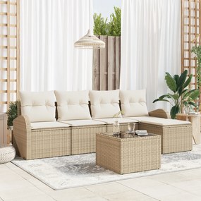 Conjunto de Sofá de Jardim 6 Peças com Almofadas Vime Sintético Marrom