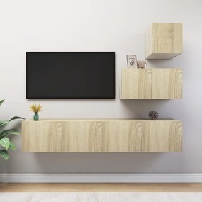 vidaXL 4pcs conjunto de móveis de TV derivados madeira carvalho sonoma