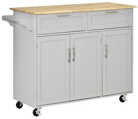 Carrinho de Cozinha com Rodas Carrinho de Cozinha Multiuso com 2 Gavetas 3 Portas Prateleiras Ajustáveis e Barra para Sala de Jantar 121x46x91cm Cinza