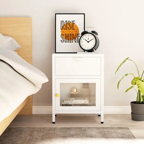 vidaXL Mesa de cabeceira 40x30x54,5 cm vidro e aço branco