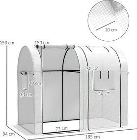 Estufa de jardim 185 x 94 x 150 cm de 1,8 m² para tomateiros, com 2 portas de correr com fecho de correr e 4 janelas enroláveis, em aço e PE 135 g/m²,