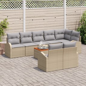 Conjunto de Sofá para Jardim de 9 Peças com Almofadas Bege Rattan Acác