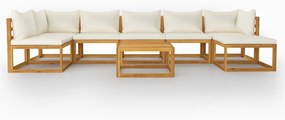 8 pcs conjunto lounge jardim c/ almofadões acácia maciça creme