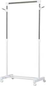 Charriot com Altura Ajustável Cabide com Rodas Portátil Prateleira Inferior Aço 68,5x42x87-145cm Branco e Prata