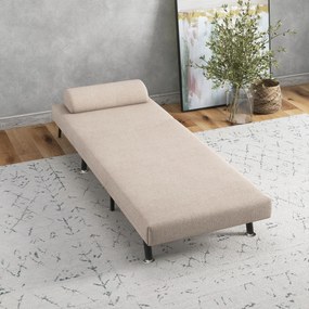 Sofá Cama Individual Dobrável Estofado em Linho com Encosto Ajustável em 5 Níveis e Almofada Acolchoada 75x70x75 cm Bege