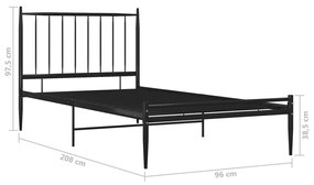 Estrutura de Cama Form em Metal Preto - 90x200 cm - Design Industrial