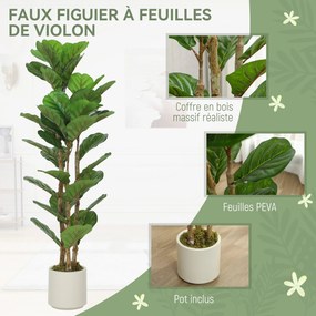 Planta artificial de interior de 120 cm – Figueira-lira artificial com vaso de plástico e tronco de madeira maciça, verde
