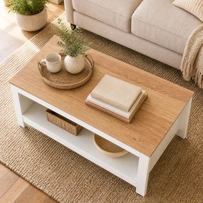 Mesa de Centro, 105 x 60 x 46 cm, Arrumação Dupla, Natural e Branco