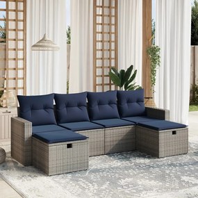 vidaXL 6 pcs conjunto sofás p/ jardim c/ almofadões vime PE cinzento
