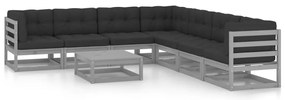 8 pcs conjunto lounge de jardim + almofadões pinho maciço cinza