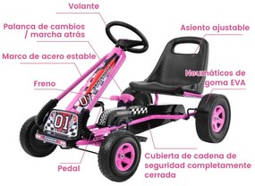 Carro de pedais para crianças de corrida de kart com rodas de borracha, embreagem e travão 98 x 59 x 61 cm rosa