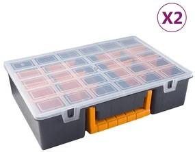 vidaXL 2pcs caixas arrumação c/ divisórias removíveis 360x250x85 mm PP