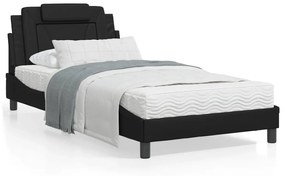 Estrutura cama c/ cabeceira 100x200 cm couro artificial preto