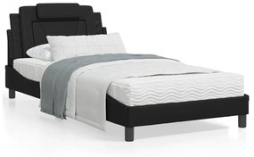 vidaXL Estrutura cama c/ cabeceira 100x200 cm couro artificial preto