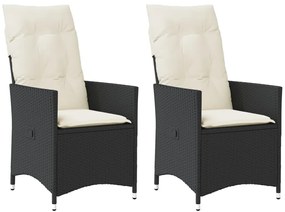 Cadeiras de jardim reclináveis c/ almofadões 2pcs vime PE preto