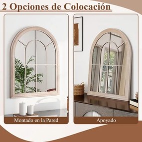 Espelho de painel de janela estilo fazenda arqueado  88 x 69,5 x 3,5 cm montado na parede com moldura metálica Cinza rústico