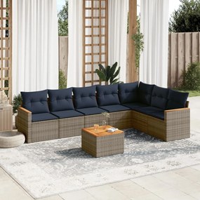 vidaXL 8 pcs conjunto sofás p/ jardim c/ almofadões vime PE cinzento