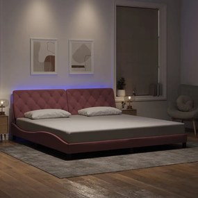 Estrutura de cama c/ luzes LED 200x200 cm veludo rosa