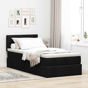 Cama otomana com colchão 100x200 cm tecido preto