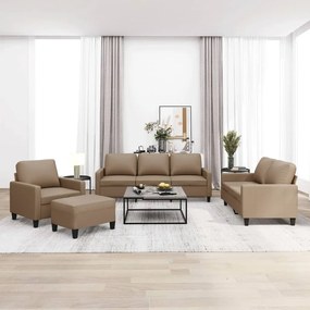 vidaXL 4 pcs conjunto sofás c/ almofadões couro artif. cor cappuccino