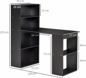 Secretária com arrumação, 6 compartimentos abertos 120 x 55 x 120 cm, preta