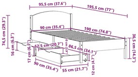 Cama sem colchão 90x190 cm madeira de pinho maciça