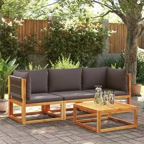 3 pcs conjunto de sofás de jardim com almofadões acácia maciça