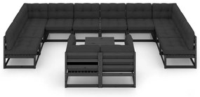 13 pcs conjunto longue jardim c/ almofadões pinho maciço preto