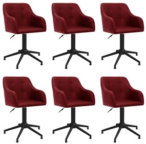 vidaXL Cadeiras de jantar giratórias 6 pcs tecido vermelho tinto