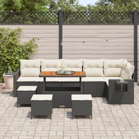 Conjunto de Sofás de Jardim de 10 Peças vidaXL com Almofadas Preto Rat