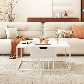 Mesa de Centro, 100 x 60 x 45 cm, Elevável com Arrumação Oculta, Branco