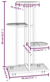 Suporte vasos c/ 4 prateleiras e rodas 44x23x80 cm ferro preto