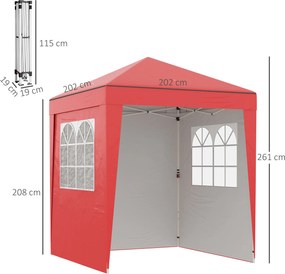 Tenda de jardim pop-up, dobrável, com altura ajustável, proteção UV 30+, 3 paredes laterais 202 x 202 x 261 cm vermelho