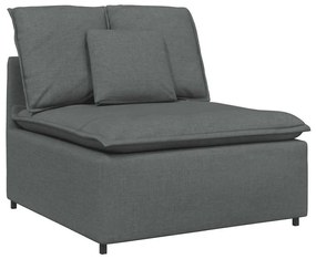 Sofá modular com pufes e almofadas tecido cinzento-escuro