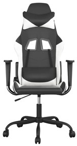 Cadeira gaming massagens couro artificial preto e branco