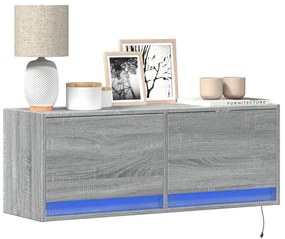 vidaXL Móvel de parede p/ TV c/ luzes LED 100x31x35 cm cinzento sonoma