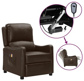 vidaXL Poltrona de massagens elétrica couro art. castanho brilhante