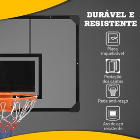 Tabela de Basquetebol de Parede com Quadro e Estrutura de Aço para Utilização em Interiores e Exteriores 113x61x73 cm Preto